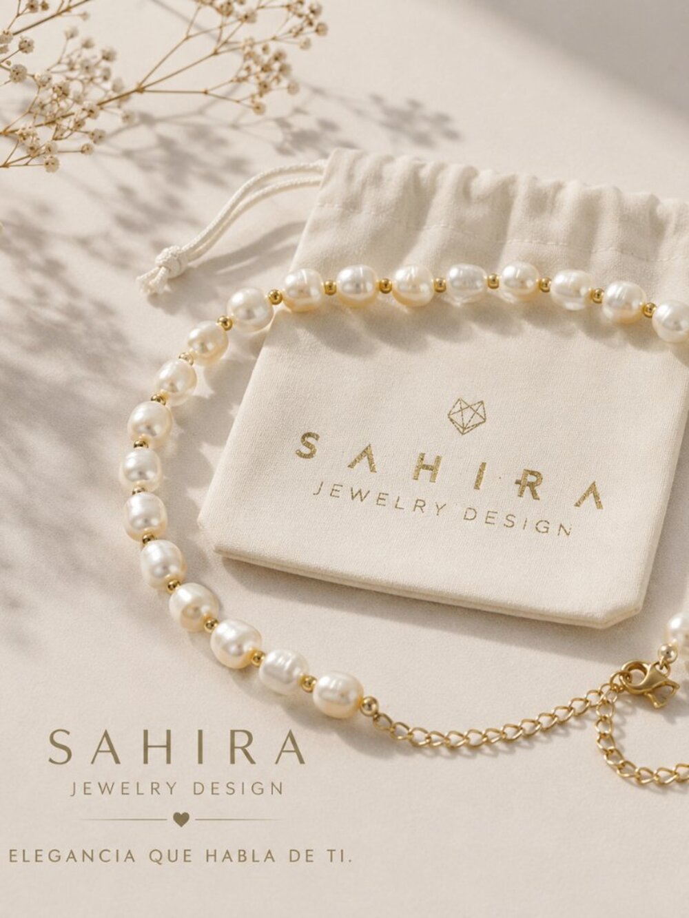 Sahira Jewelry Freshwater Pearl Gold Bead Station Double Strand Necklace NWT